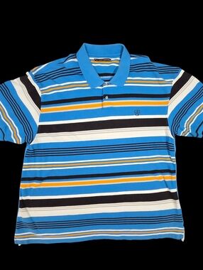 Marithe Francois Girbaud Polo Shirt 3X Striped Knit Streetwear Casual Blue Black